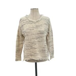Generation Love Frayed Trim Tweed Sweater Cream‎ Cotton Blend Size XS